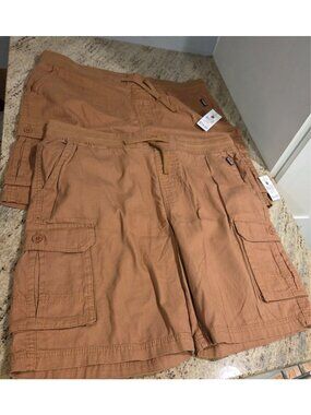 New! Lot of 2 Highland Originals Men's XL Elastic Waist Cargo Shorts Khaki Tan